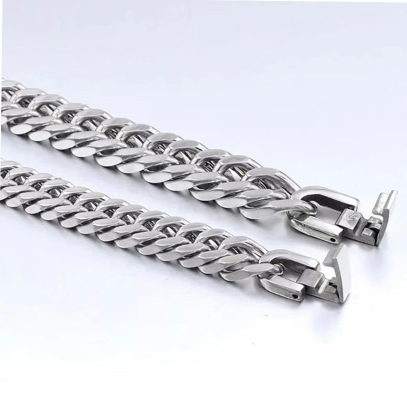 Steel Four-sided Grinding Double Woven Hip Hop Trend Versatile Simple Necklace