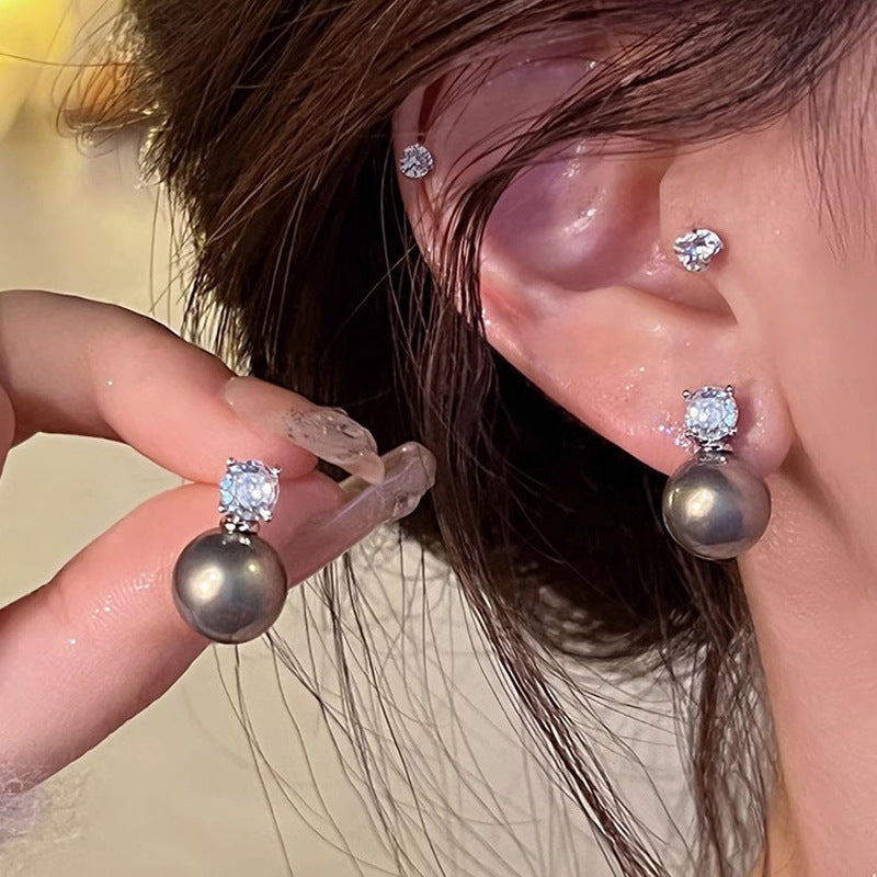 Sier Needle Zircon Pearl Advanced Fashion Bowknot Retro Earrings