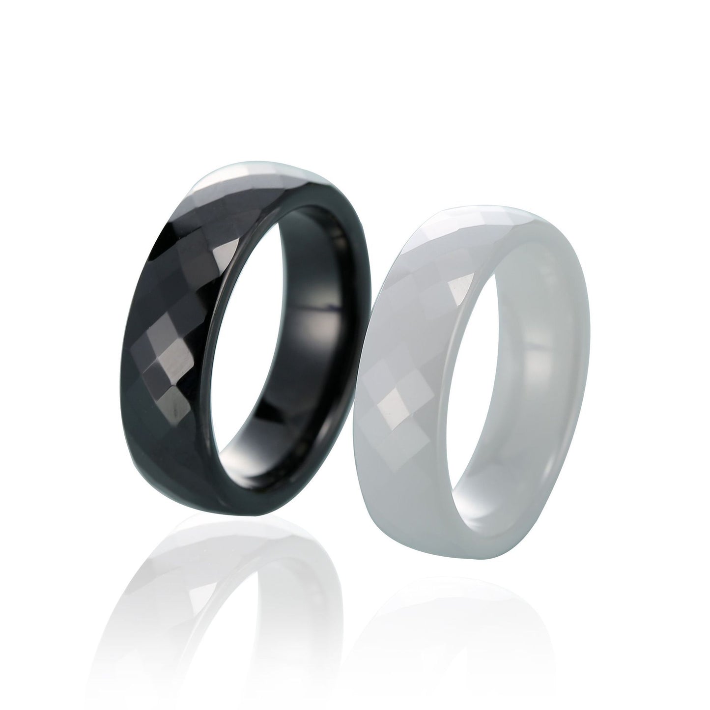 Ceramic Cut Diamond Black White Zirconium Rings