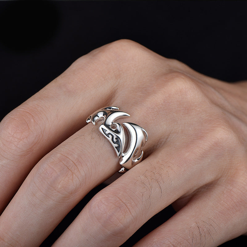 Men's Thai Sier Trendy Hip Hop Retro Cool Single Index Finger Ring