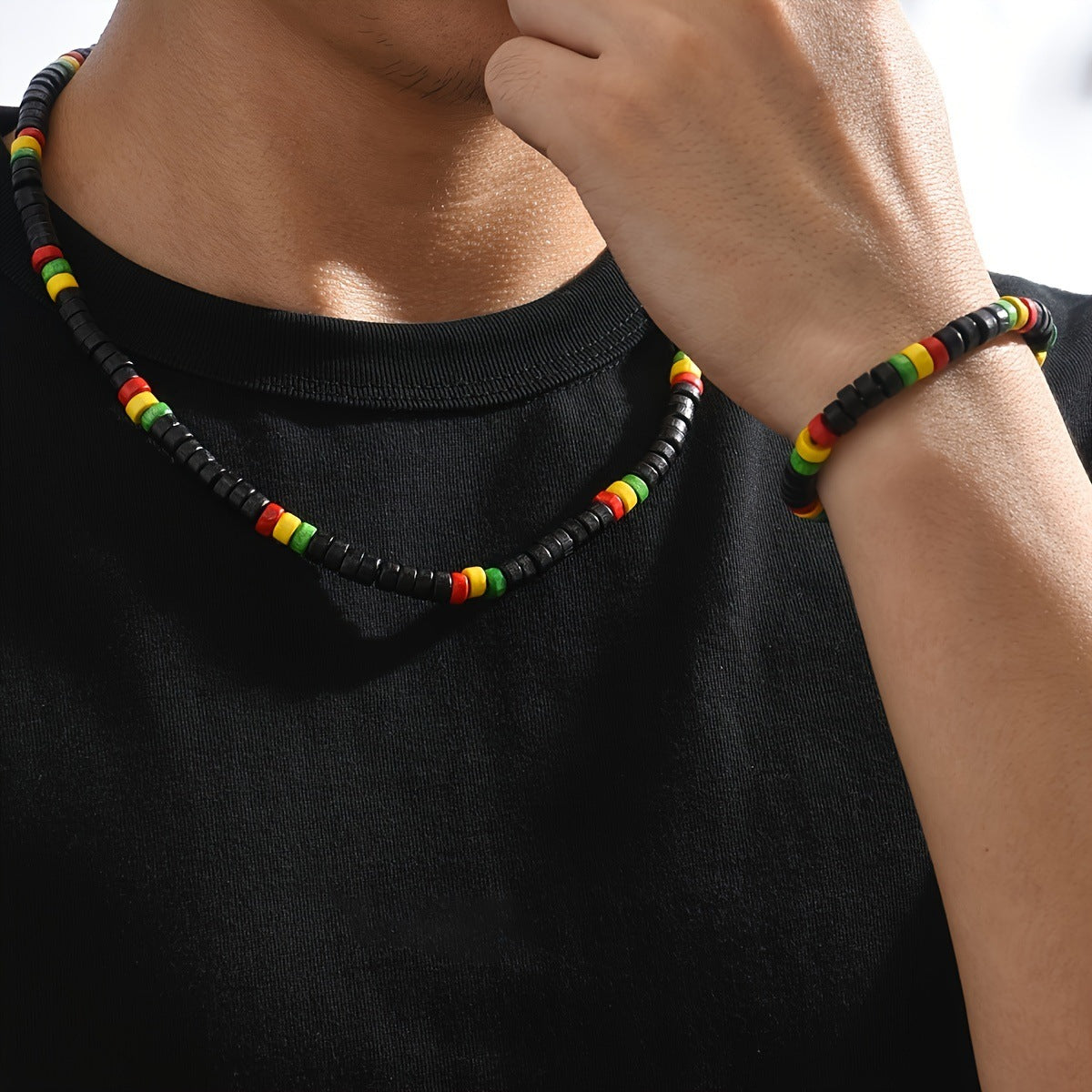 Men's Red Green Yellow Black Simple Fashion Personality Design Necklaces