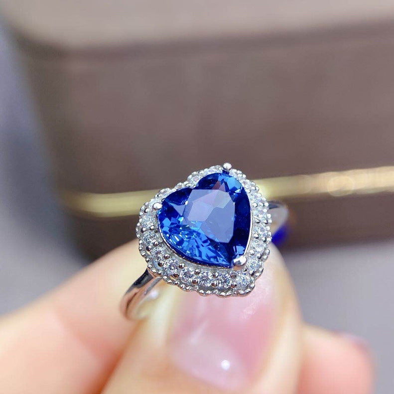 Broadcast Heart-shaped Simulation Sharp Crystal Sapphire Rings