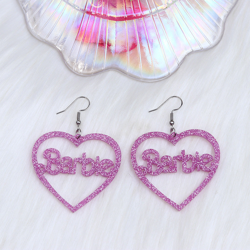 Day Hollowed Heart Shape Barbie Pink Earrings