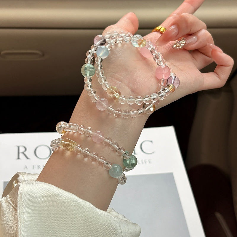 Natural Rainbow Crystal White Pink Aquamarine Bracelets