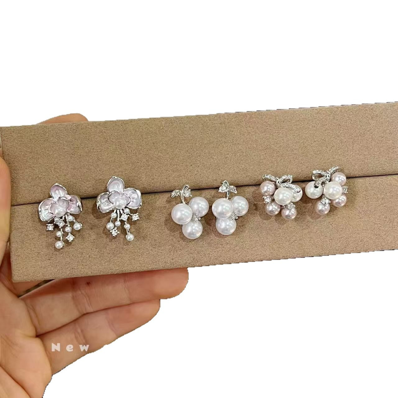 Entry Lux Design Flower Zircon Pearl Fashion Pink Shell Pearls Stud Earrings