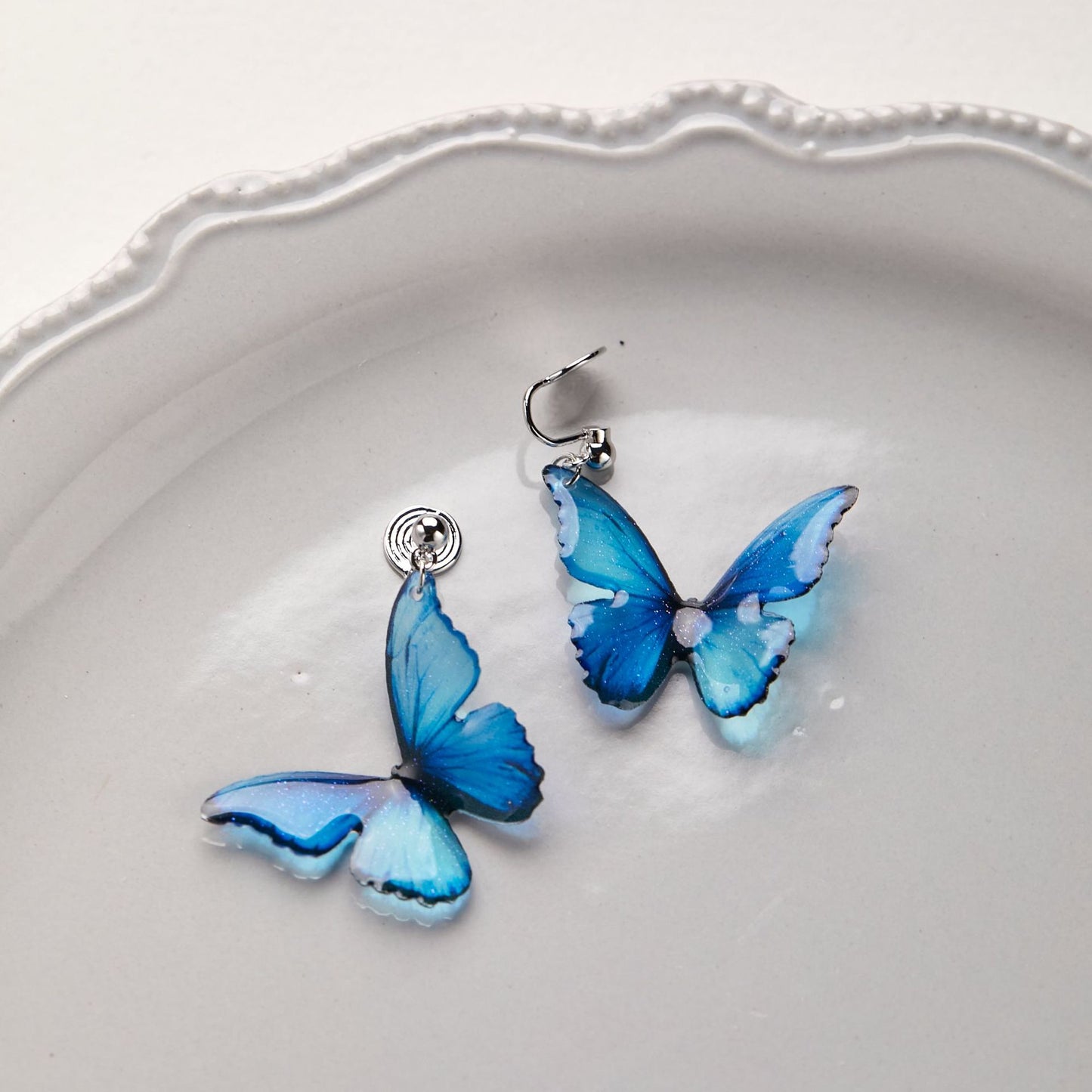 Clear Blue Butterfly Fantasy Fairy Mori Earrings