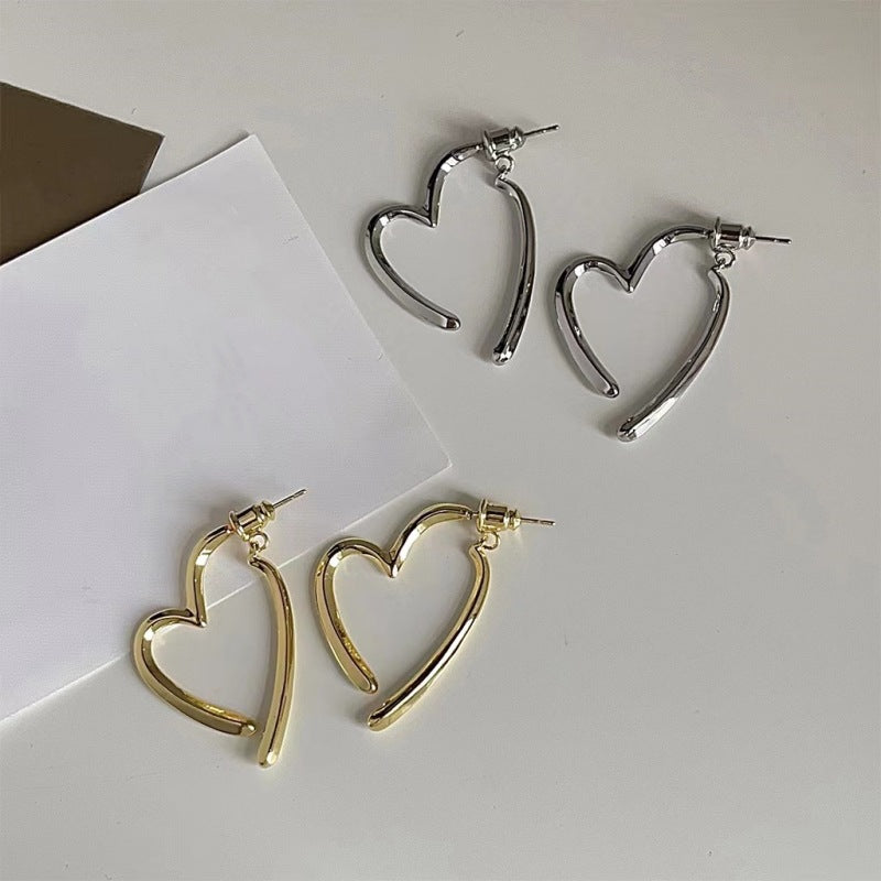 Women's Heart Cross Heart-shaped Sier Pin Design Everyday Joker Earrings