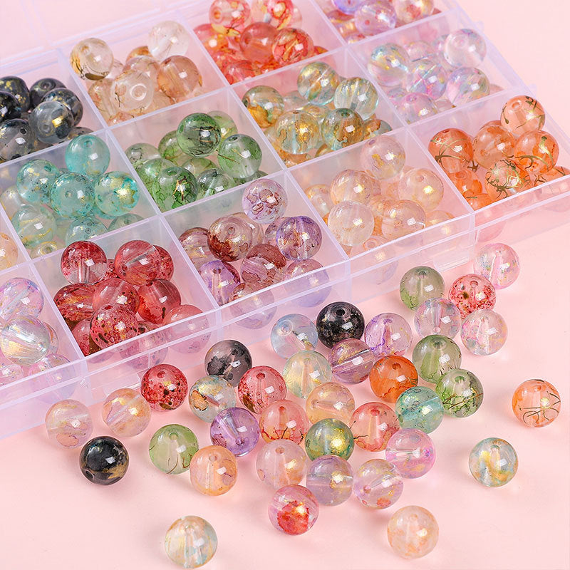 Glass Ice Transparent Ink Blooming Gold Sprinkling Round Jewelry Accessories