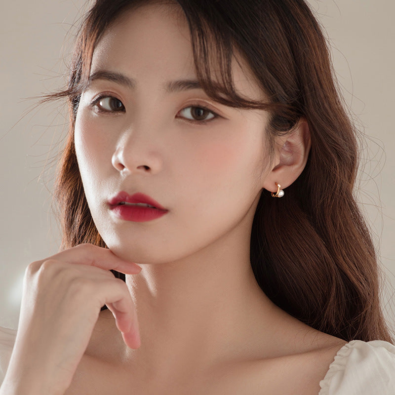 Sier Shell Pearl Ear Niche High-grade Zircon Trendy Earrings