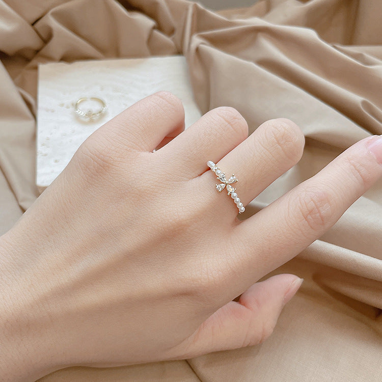 Open Adjustable Pearl Zircon Niche Personality Index Finger Rings