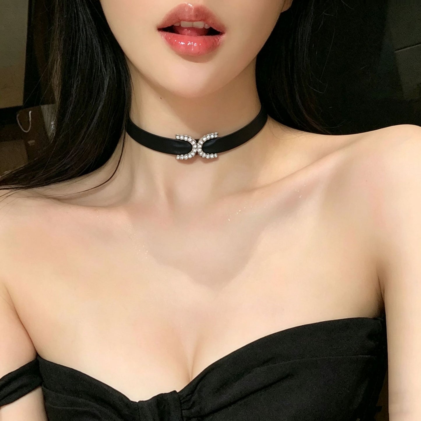 Full Diamond Double Love Neckband Female Collar