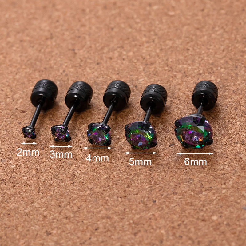 Retro Black Stainless Steel Inlaid Colorful Fantasy Zircon Earrings