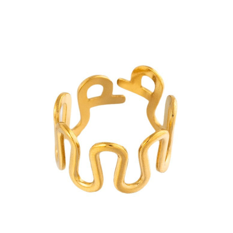 Irregular Stainless Steel Open U-shaped Wave Ring
