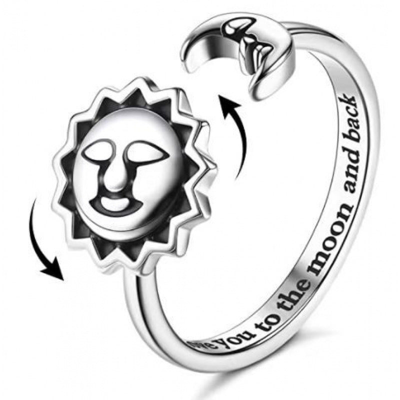 Women's Lettering Adjustable Anxiety Relief Open Decompression Zircon Ring