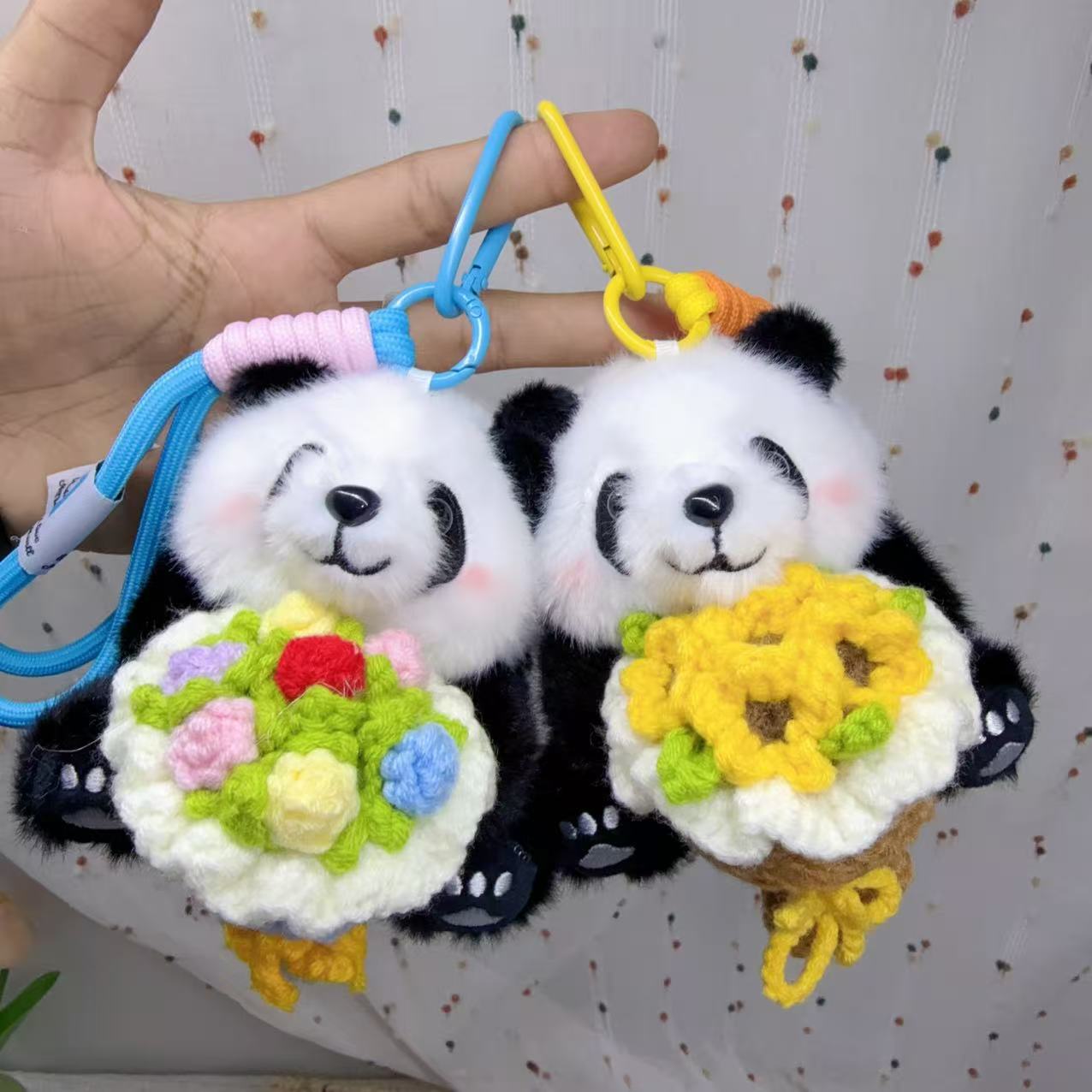 Artificial Giant Panda Knitted Plush Flower Hanging Ornaments