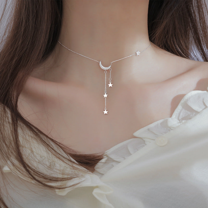 Moon Female Tassel Niche Design Advanced Light Luxury Personality Necklace