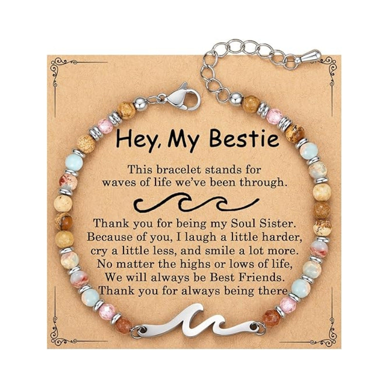 Women's Natural Stone Beaded Cross Lobster Buckle Adjustable Band Bracelet