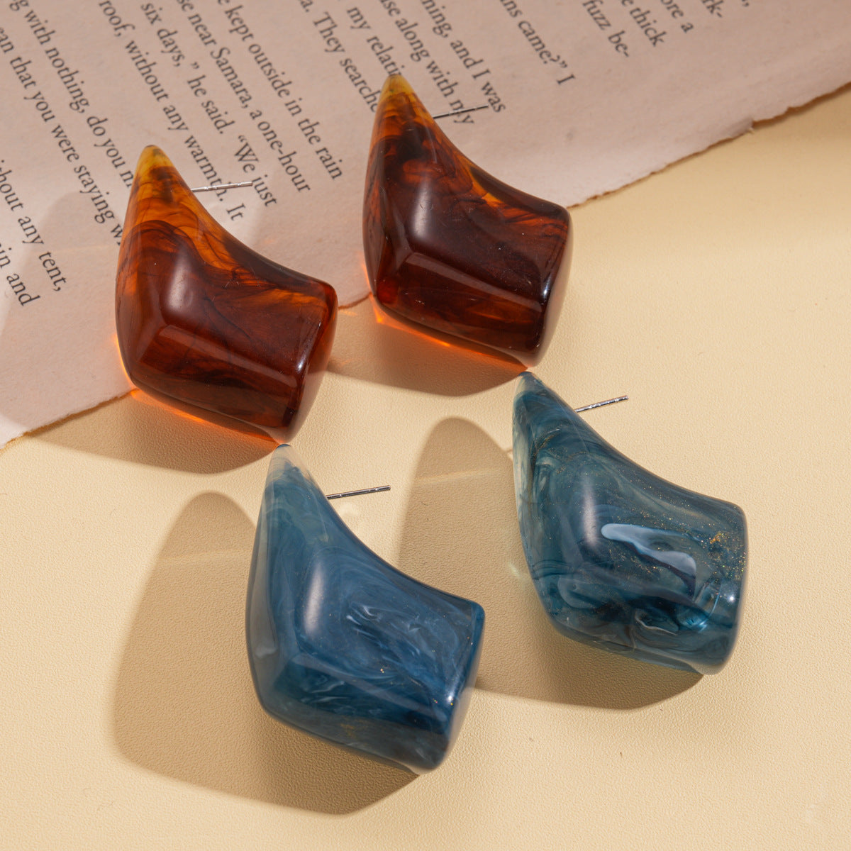 Resin Geometric Irregular Sier Simple Stylish Personality Unique Niche Stud Earrings