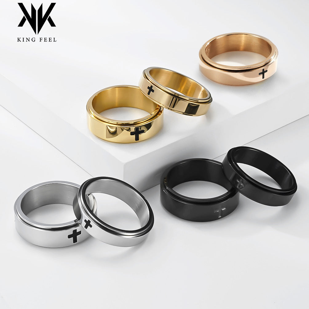 Rotating Decompression Cross Anxiety Relief Titanium Steel Ring
