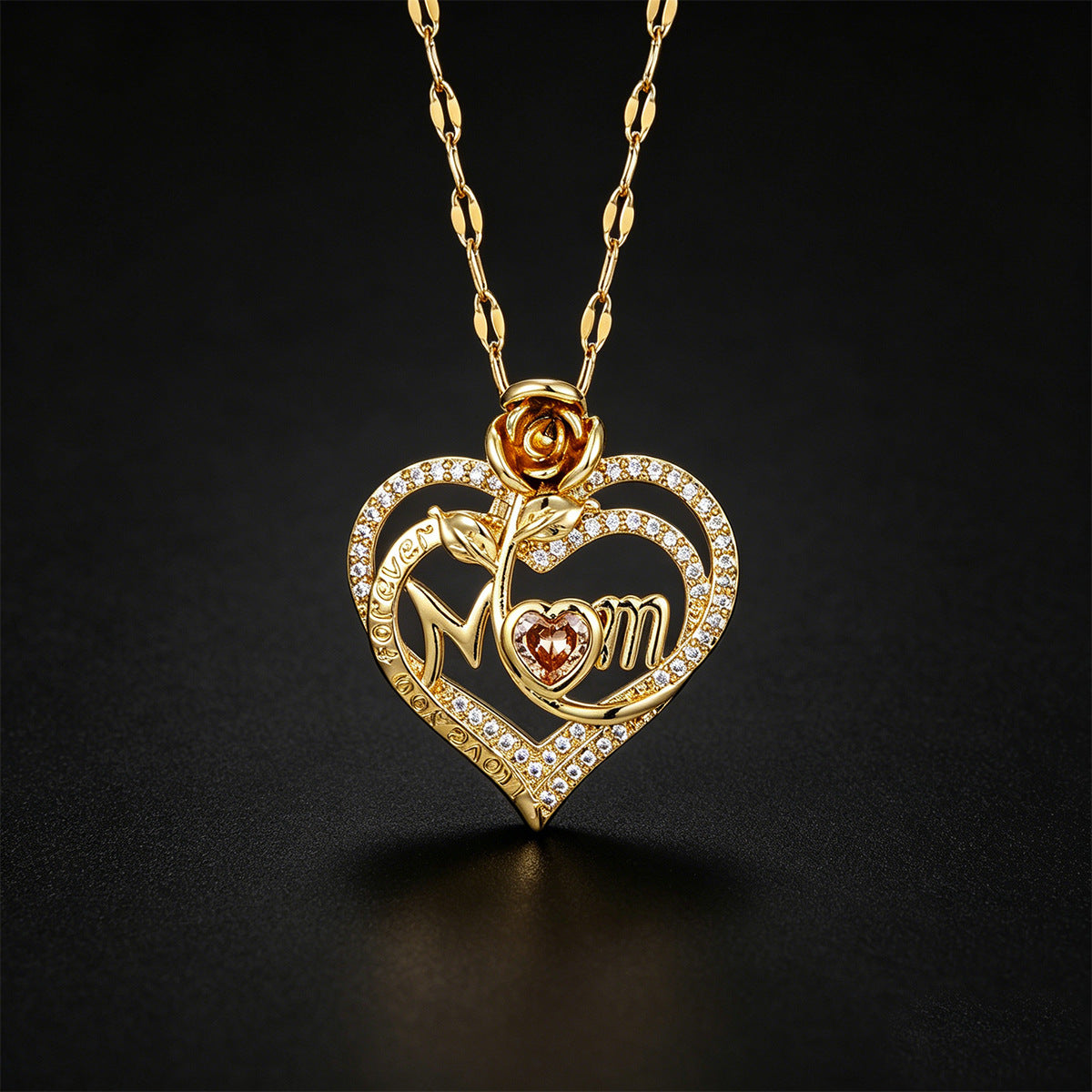 Fashion Elegant Rose Flower Love Heart Mother's Day Gift For Necklace