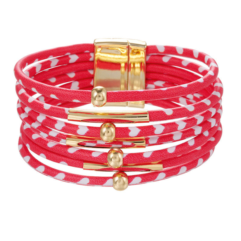 Print Magnetic Buckle Leather String Beads Rope Bracelets