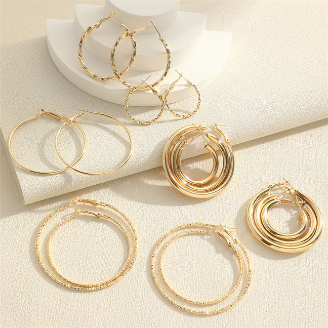 Metal Big Hoop Suit Female Personal Nightclub Trendy Simple Pairs Earrings
