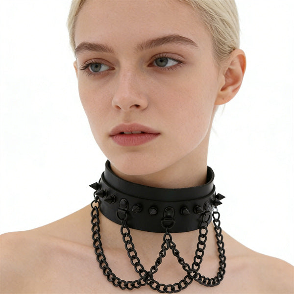 Leather Female Black Spike Punk Gothic Collar