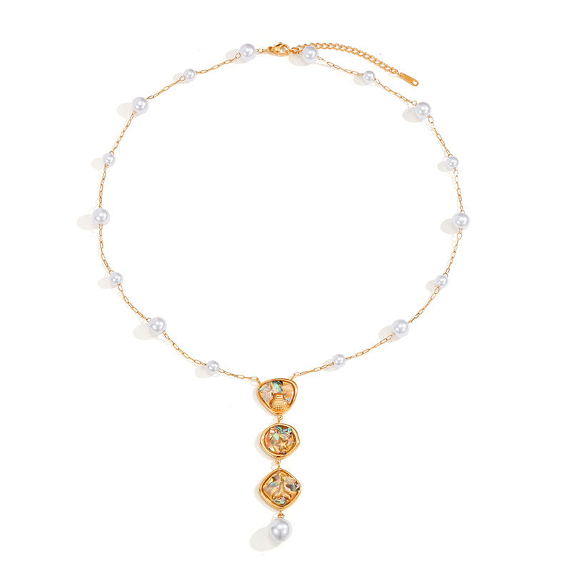 Women's Abalone Shell Tassel Gold Titanium Steel High-grade Jewelry Set
