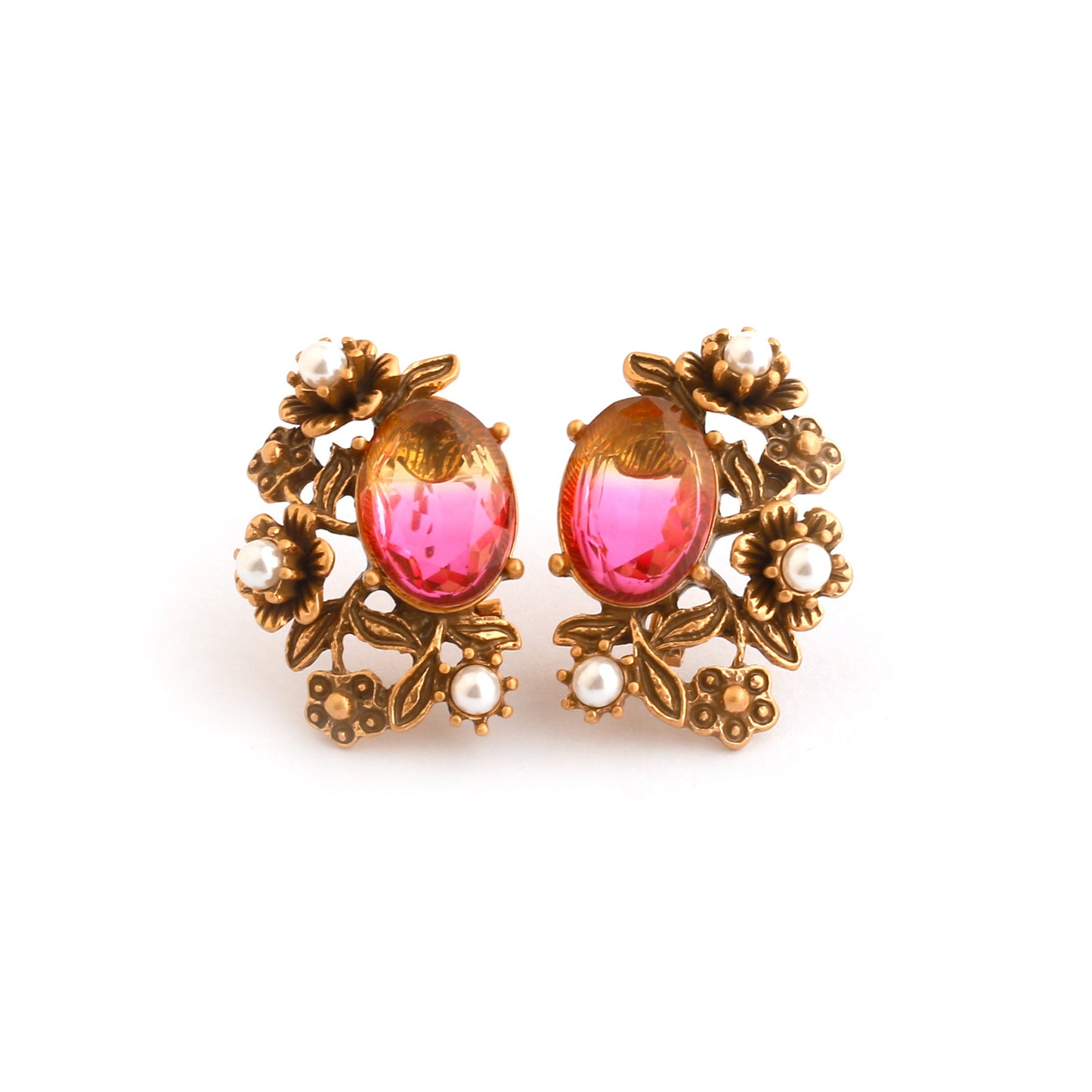 Real Gold Gaanized Enamel Diamond Retro Earrings