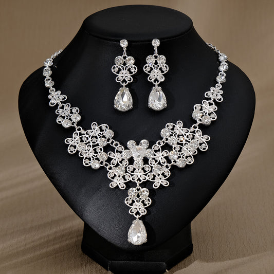 Women's Bridal Wedding Two-piece Dress Rhinestone Pearl Jewelry Set