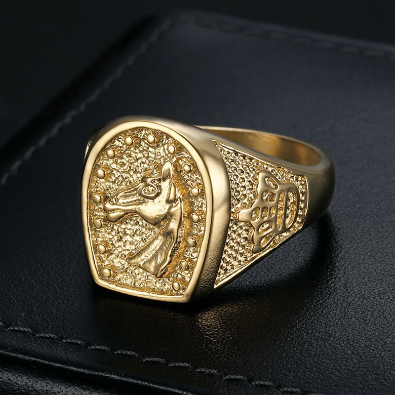 Men's Hip Hop Ear Stainless Steel Vacuum Gold Plated Horse Ring