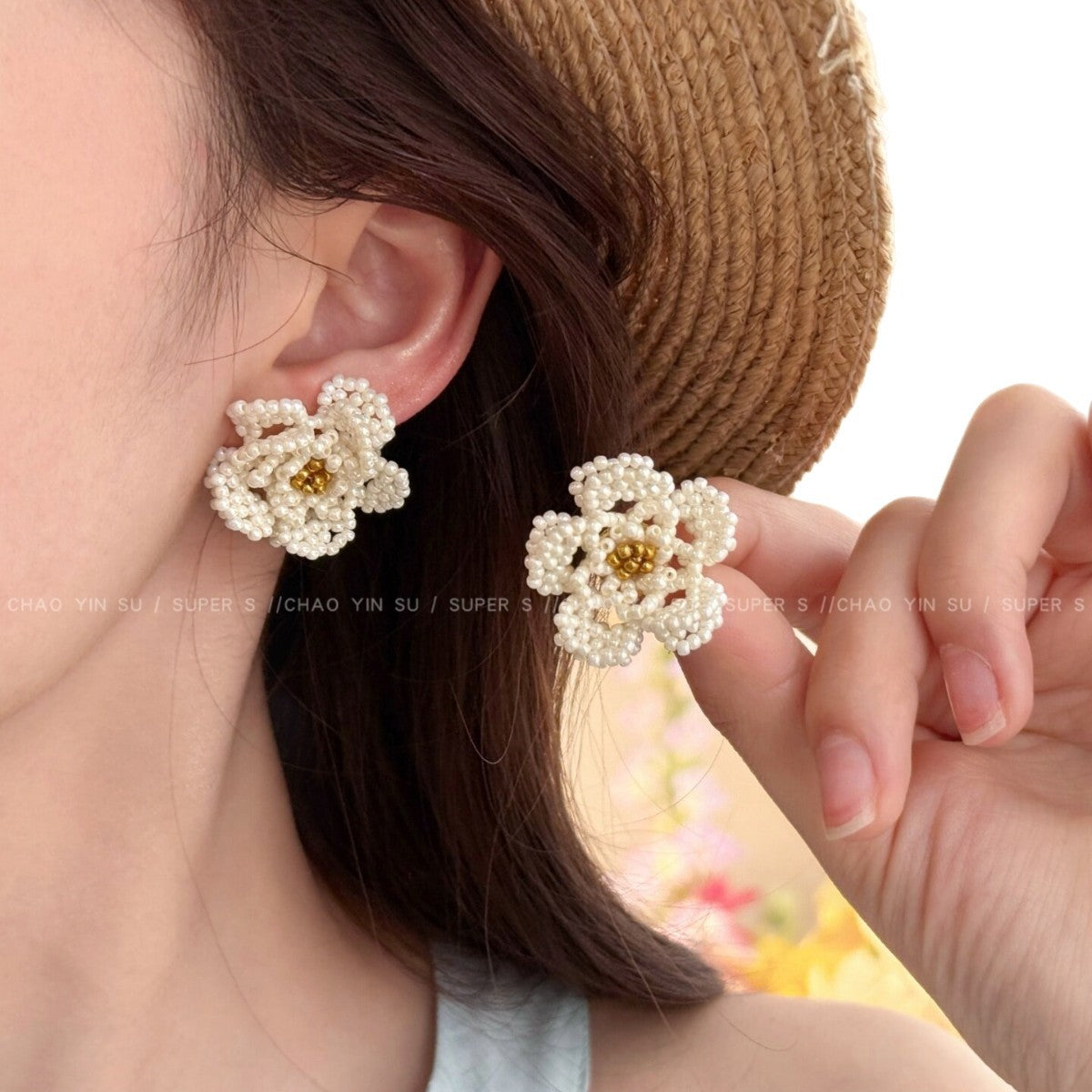 Women's Camellia French Handmade Bead Light Luxury High-grade Flower Rings