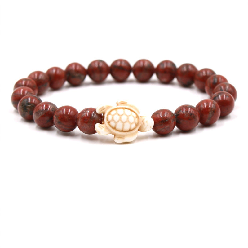 Women's & Men's Natural Yellow Tiger's Eye Beads Turquoise Turtle Bracelet