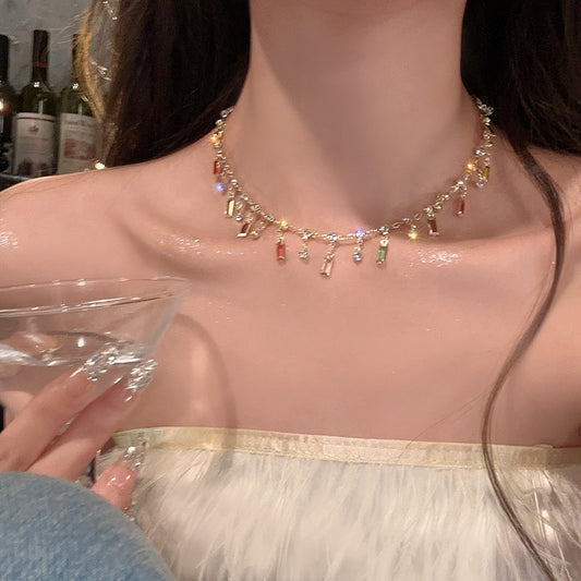 Women's Summer Style Rainbow Color Fringed Zircon Necklaces