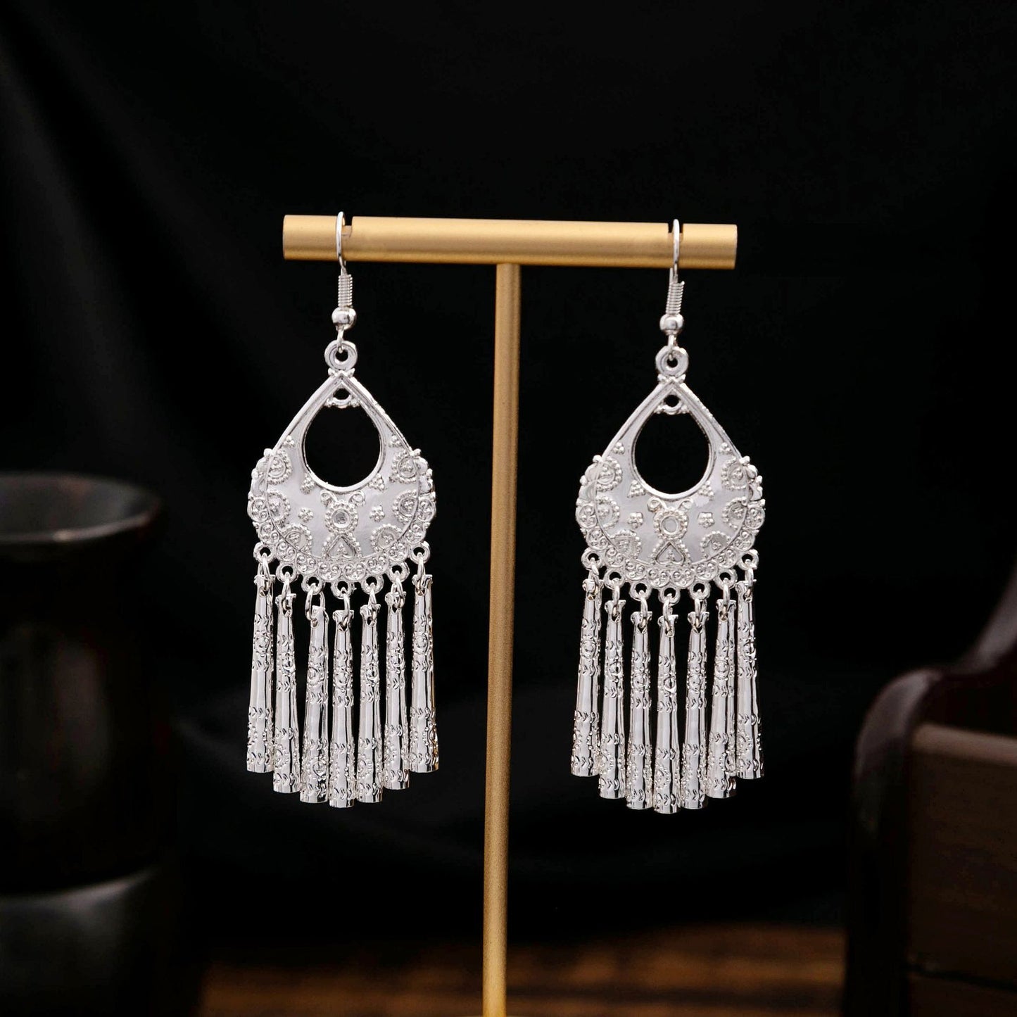 Imitation Sier Miao Minority Tourist Attractions Bohemian Exaggerated Long Leaves Earrings
