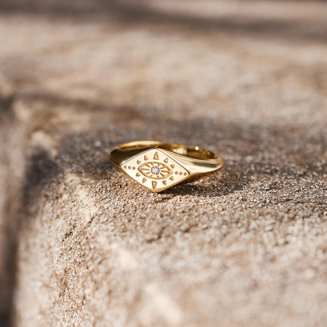 Women's Sterling Sier Gold Eye Pattern Simple Fashion Ring