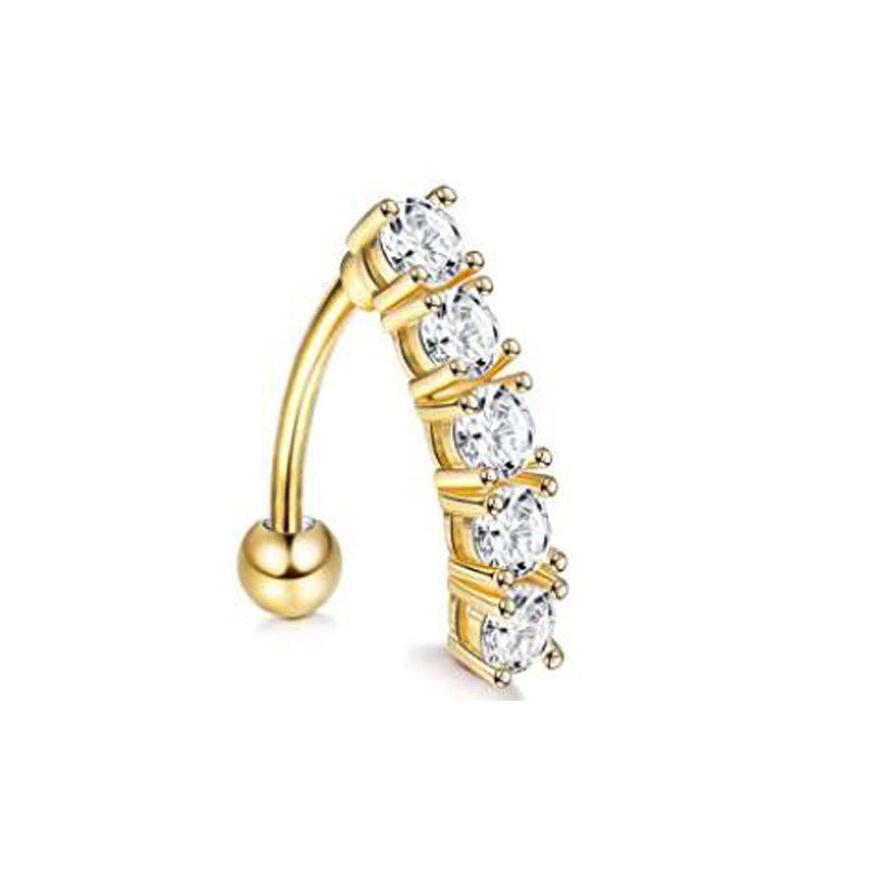 Zircon Navel Piercing Golden Heart Buckle Stud Earrings