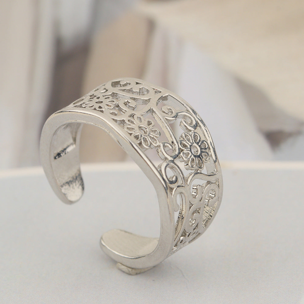 Female Simple High Sense Chinese Ethnic Style Flowers Rings