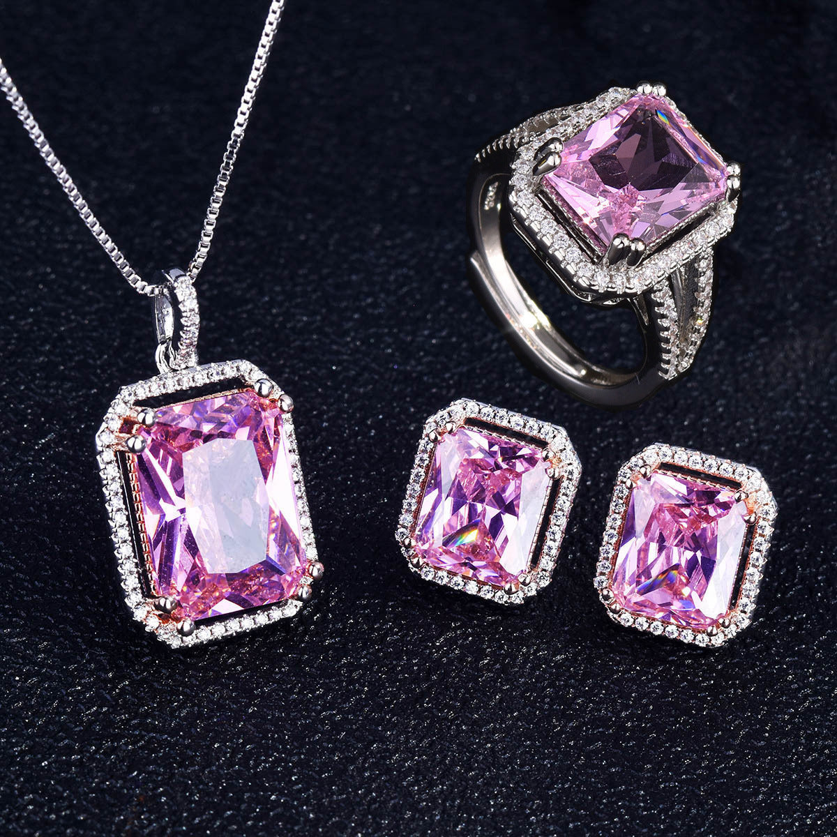 Women's Blue Red Yellow Green Purple White Gemstone Zircon Princess Jewelry Set