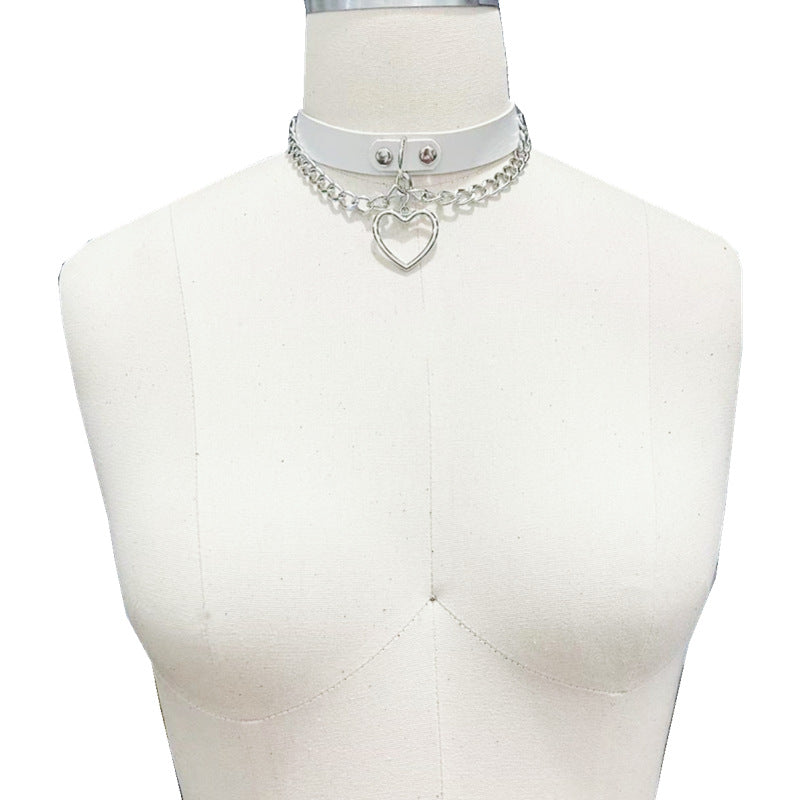 Love Peach Heart Neck Band Leather Collar