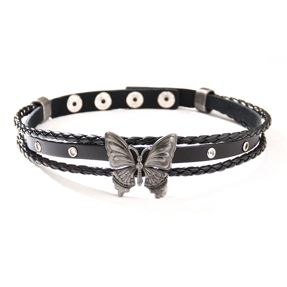 Women's Personalized Retro Butterfly Rivet Soft Leather Dark Necklaces