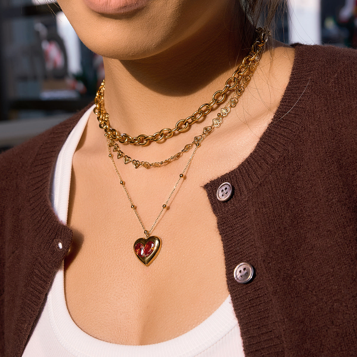 Women's Titanium Steel Loving Heart Zircon Light Luxury Minority Clavicle Chain Necklaces