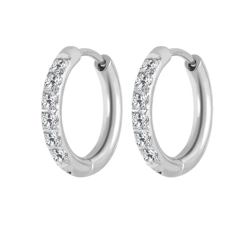 High Quality Carved Stainless Steel Studded With Zircon Titanium Earrings