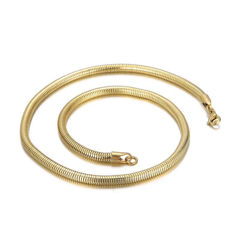 Men's Hip Hop Round Snake Bones Chain Titanium Necklaces