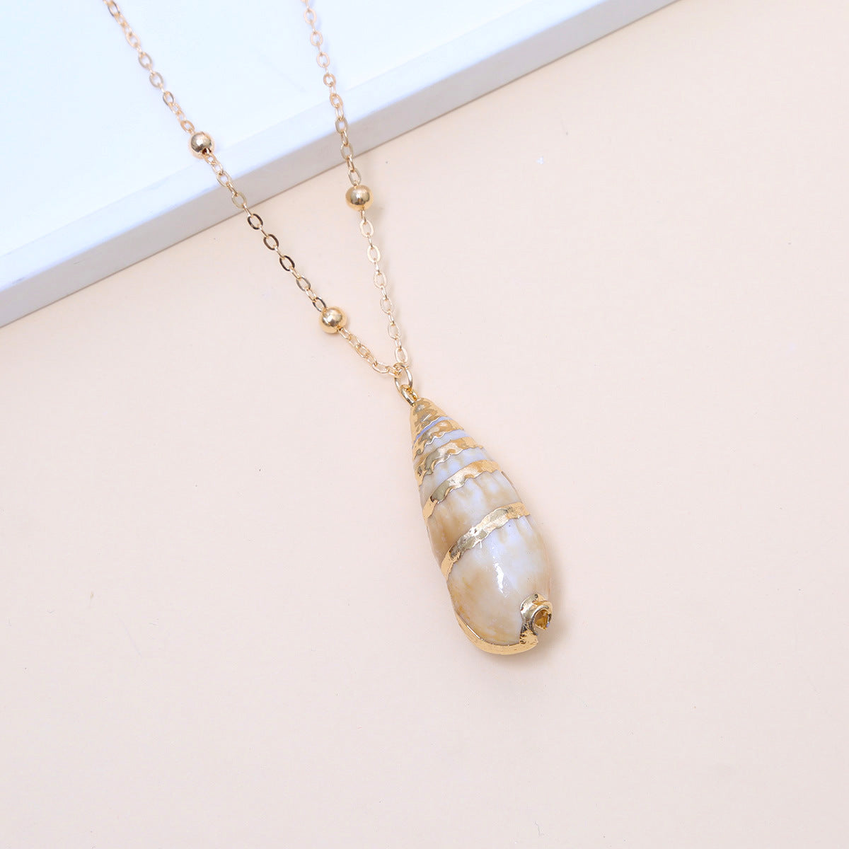 Ball Bead Chain Natural Shell Electroplated Necklace