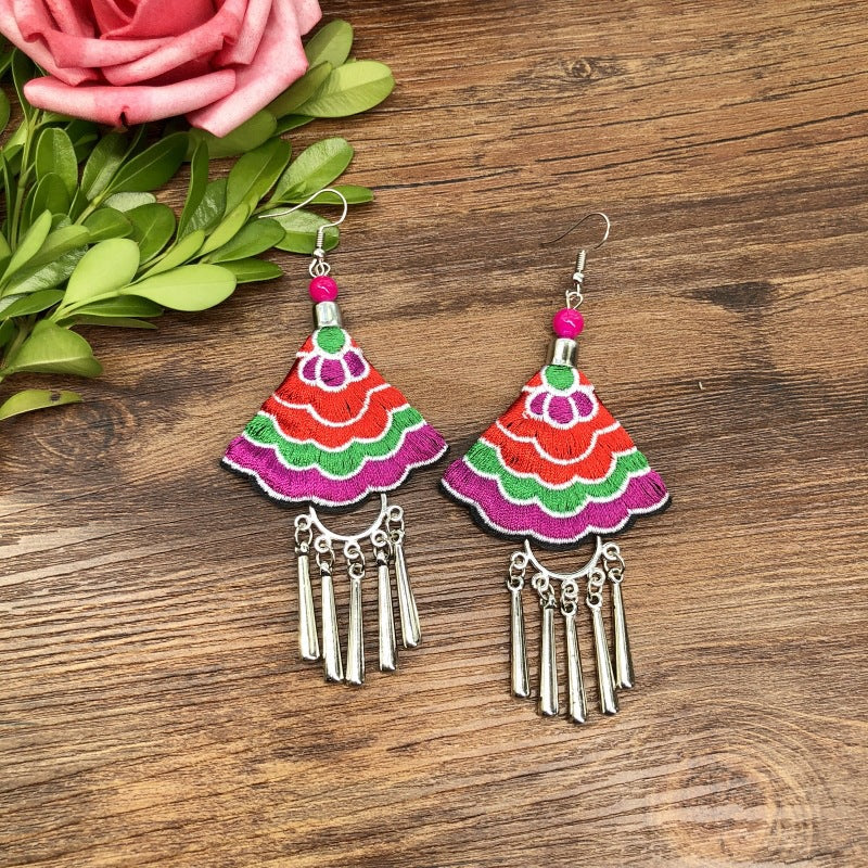 Fabric Yunnan Simple Flower Tassel Female Earrings