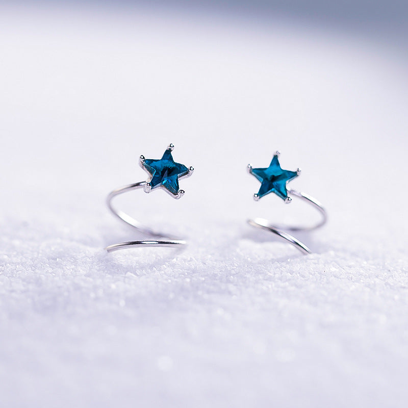 Women's Blue Crystal For Simple Grace Personality Pentagram Wave Curve Earrings