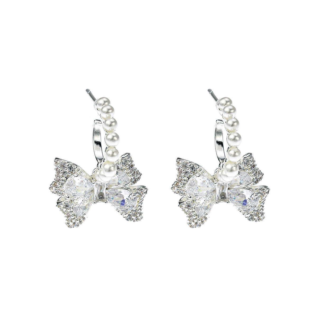 Elegant Blooming Bow Light Smart Ocean Blue Zircon Delicate Sier Earrings