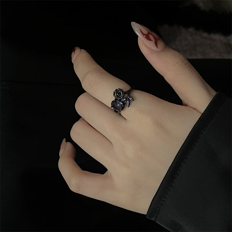 Women's Style Rose Open Design Purple Zircon Rings