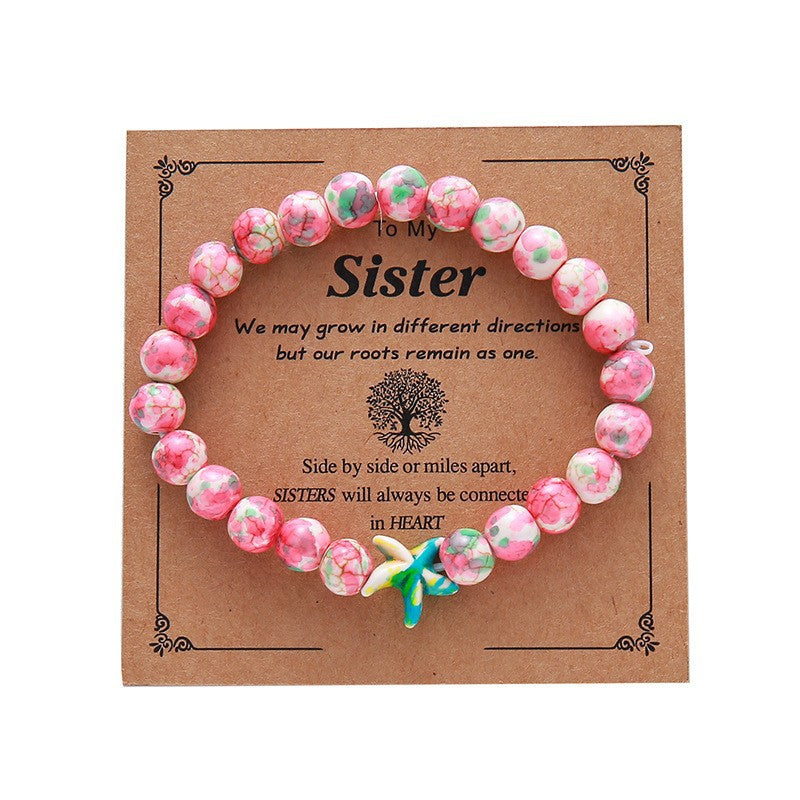 Women's Hand Cross Color Wooden Bead Beaded Bracelet